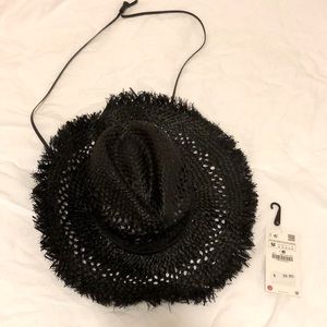 BRAND NEW W/TAGS Zara black straw beach hat